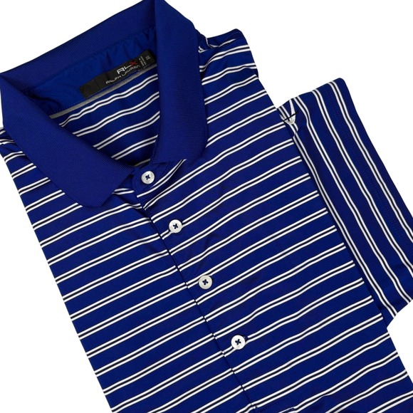 RLX Ralph Lauren Other - RLX Ralph Lauren Men's Golf Polo Shirt Blue‎ Stripe Performance Fabric Size XXL